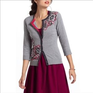 {ANTHRO} Tabitha Gray Floral Embroidered Cardigan